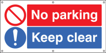 NO PARKING KEEP CLEAR BANNER C/W EYELETS