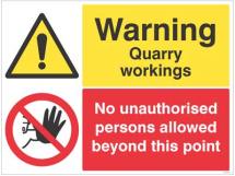 WARNING QUARRY WORKINGS, NO UNATHORISED PERSONS