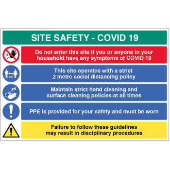 SITE SAFETY COVID19 -2M POLICY HAND CLEANING POLICY, WEAR PPE