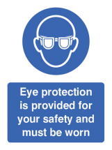 EYE PROTECTION PROVIDED FOR YOUR SAFETY & MUST BE WORN