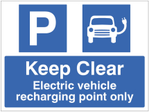 KEEP CLEAR ELECTRIC VEHICLE RECHARGING POINT ONLY