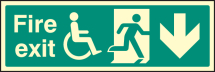 FIRE EXIT (RUNNING MAN, DISABLED SYMBOL, ARROW DOWN)