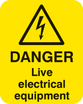 DANGER LIVE ELECTRICAL EQUIP SHEET OF 25 LABELS 40X50MM