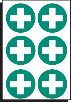 FIRST AID SYMBOL 65MM DIA - SHEET OF 6