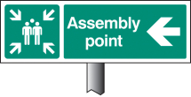 ASSEMBLY POINT LEFT VERGE SIGN 450X150MM (POST 800MM)