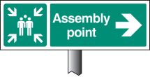 ASSEMBLY POINT RIGHT VERGE SIGN 450X150MM (POST 800MM)