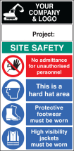 SITE SAFETY BOARD 600X1200MM C/W LOGO & PROJECT