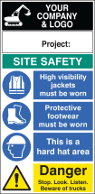 SITE SAFETY BOARD 600X1200MM C/W LOGO & PROJECT