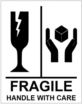 FRAGILE HANDLE WITH CARE STICKERS 75X100MM-250 PER ROLL
