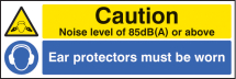 NOISE LEVEL 85DB(A) EAR PROTECTORS WORN